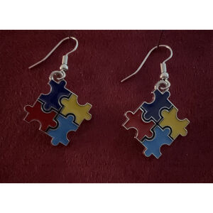 Autism Awareness Colorful Enamel Puzzle Pieces Fishhook Charm Earrings